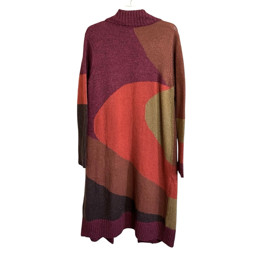 Chico's Patchwork Duster Cardigan Sweater XL Multicolor Abstract Colorblock Cozy - Picture 4 of 12
